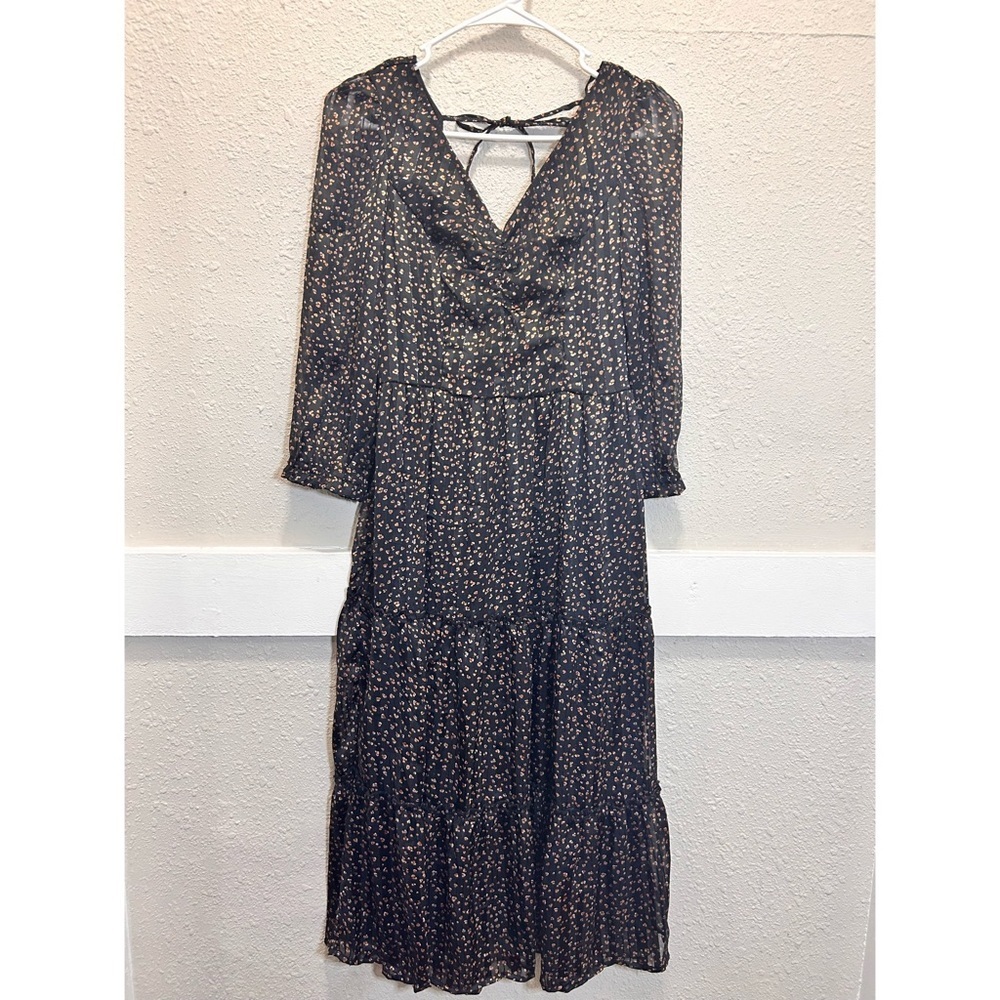 Japna MIDI Tiered Black Printed Dress (Flawed)